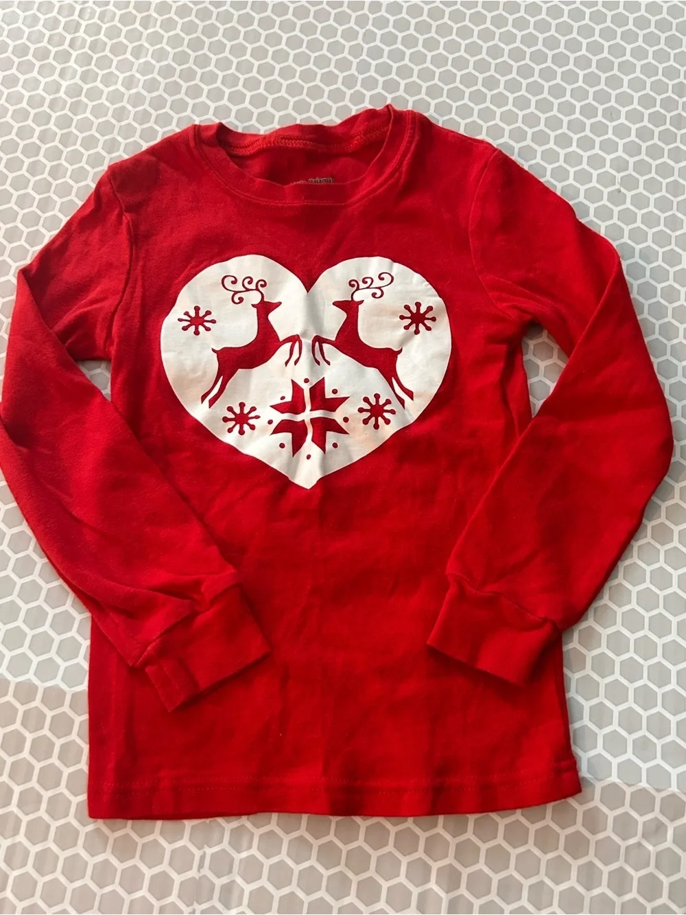 Little Pajama Kids Red Holiday Reindeer Pajama Set Heart Graphic.Cotton Size 7